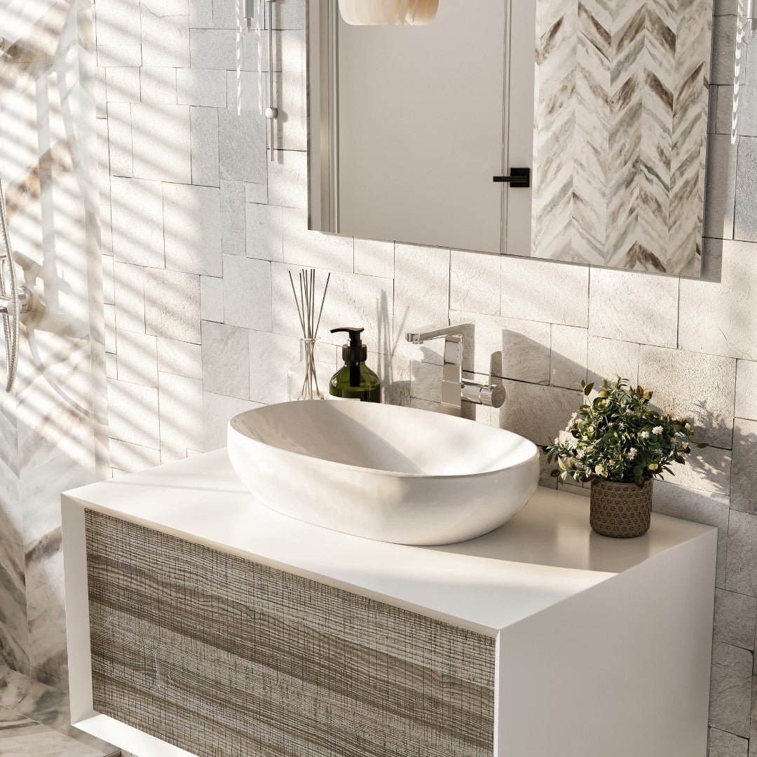 Santa Monica 36 in. Ash Wall Mount Single Sink Bath Vanity with Acrylic Top and Vessel Solid Surface Sink - Bathroom Vanity by Eviva