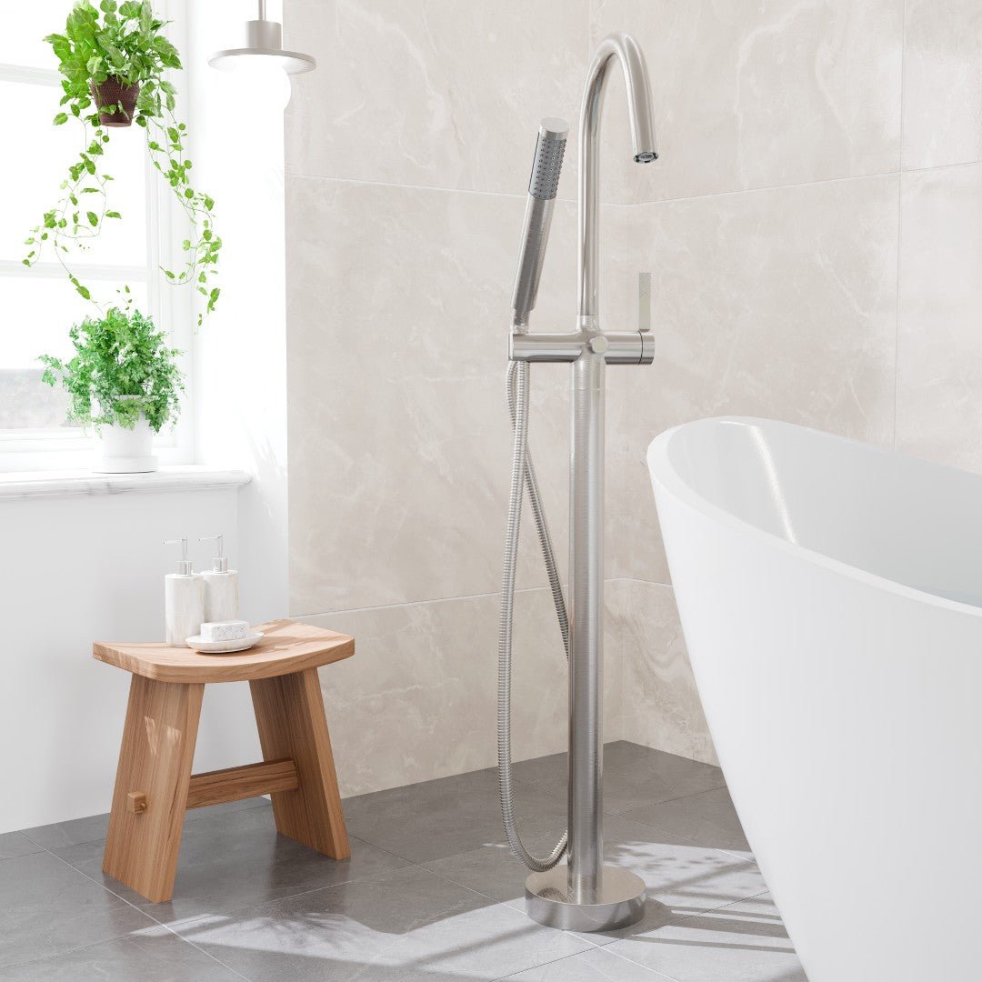 Eviva Modem Single - Handle Freestanding Tub Faucet with Hand Shower in Brushed Nickel - Bathtub Faucet by Eviva