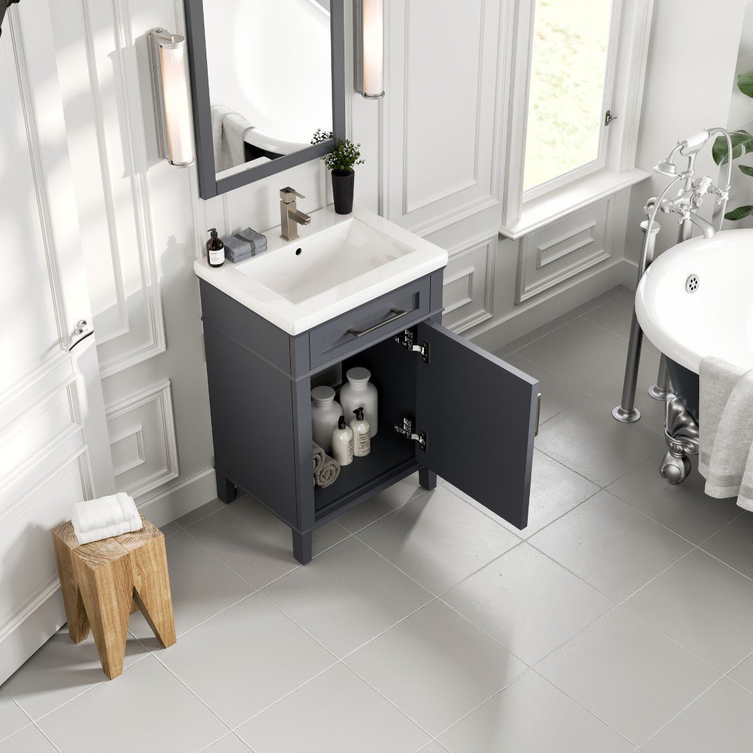 Garci 24 in. Dark Gray Single Sink Bath Vanity with Porcelain Top and Integrated Sink - Bathroom Vanity by Eviva