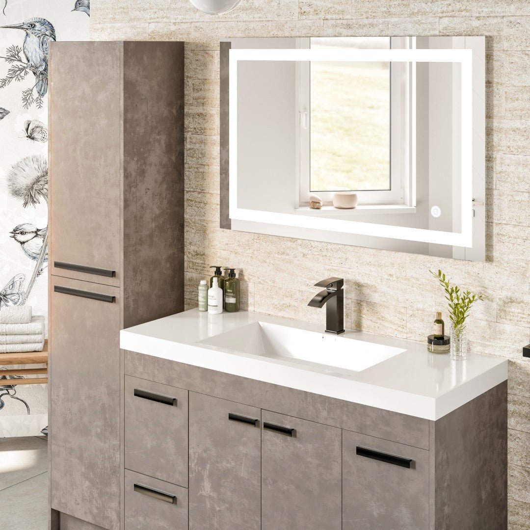 Lugano 48 in. Concrete Gray Single Sink Bath Vanity with Acrylic Top and Integrated Sink - Bathroom Vanity by Eviva