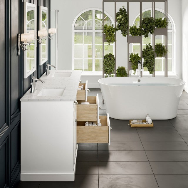 Epic 72 in. White Double Sink Bath Vanity with Carrara Quartz Top and Undermount Porcelain Sinks