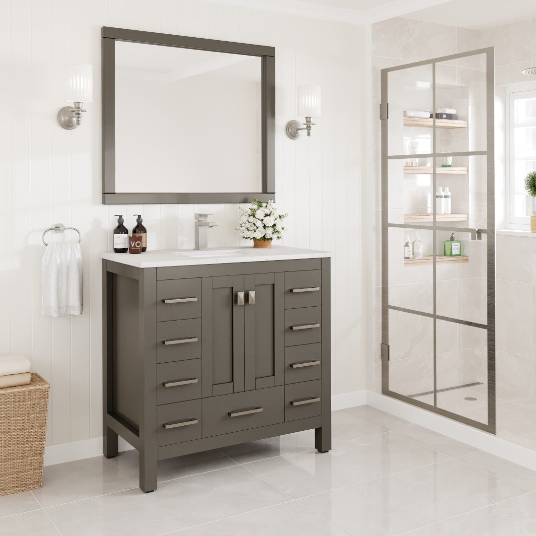Hampton 36" x 18" Dark Gray Single Sink Bath Vanity with Carrara Quartz Top and Undermount Porcelain Sink - Bathroom Vanity by Eviva