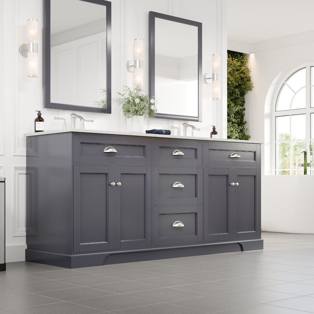 Epic 72 in. Charcoal Gray Double Sink Bath Vanity with Carrara Quartz Top and Undermount Porcelain Sinks