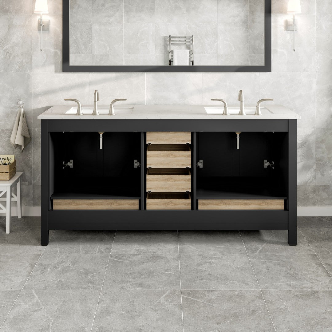 Aberdeen 78 in. Espresso Double Sink Bath Vanity with Carrara Quartz Top and Undermount Porcelain Sinks