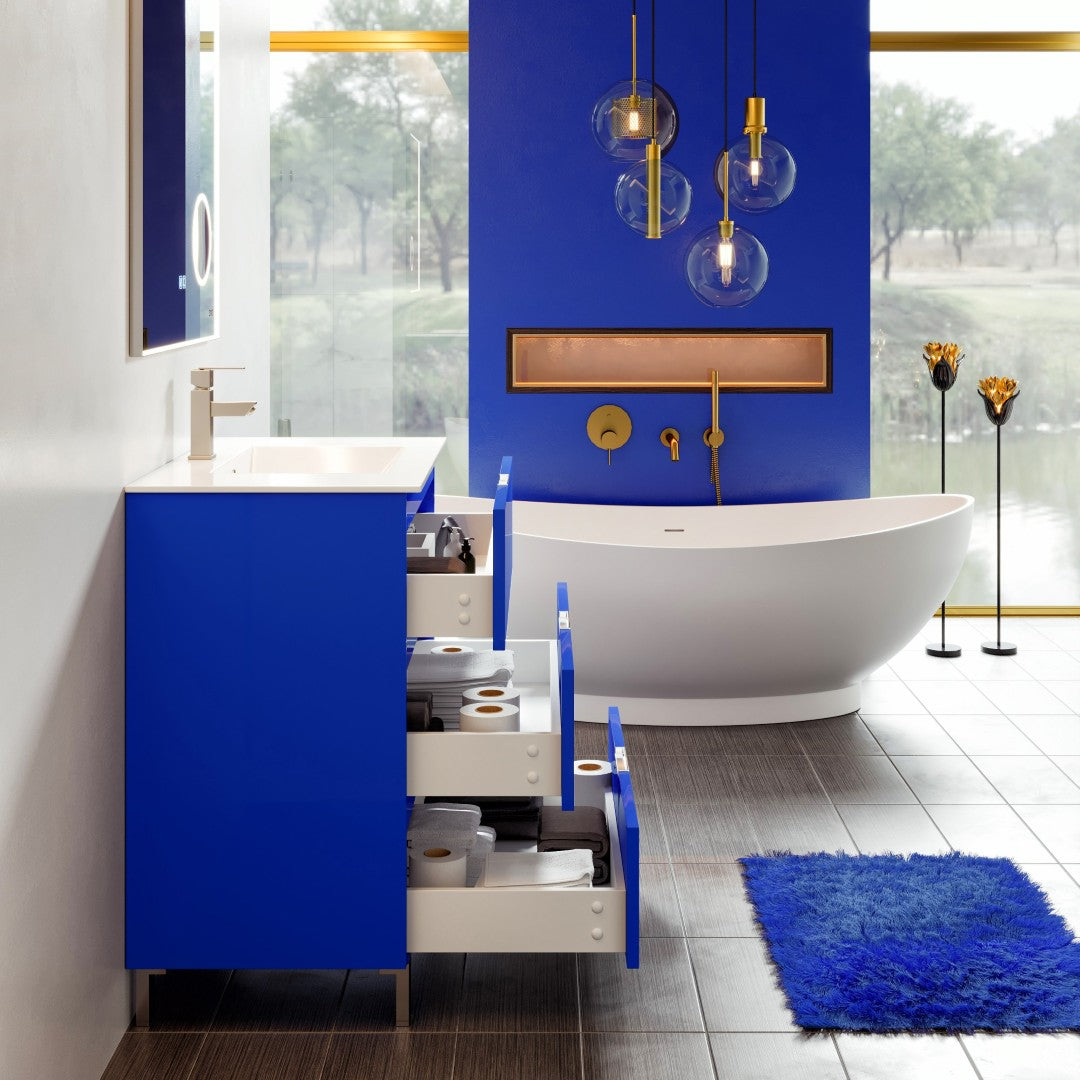 Malmo 32 in. Blue Single Sink Bath Vanity with Porcelain Top and Integrated Sink