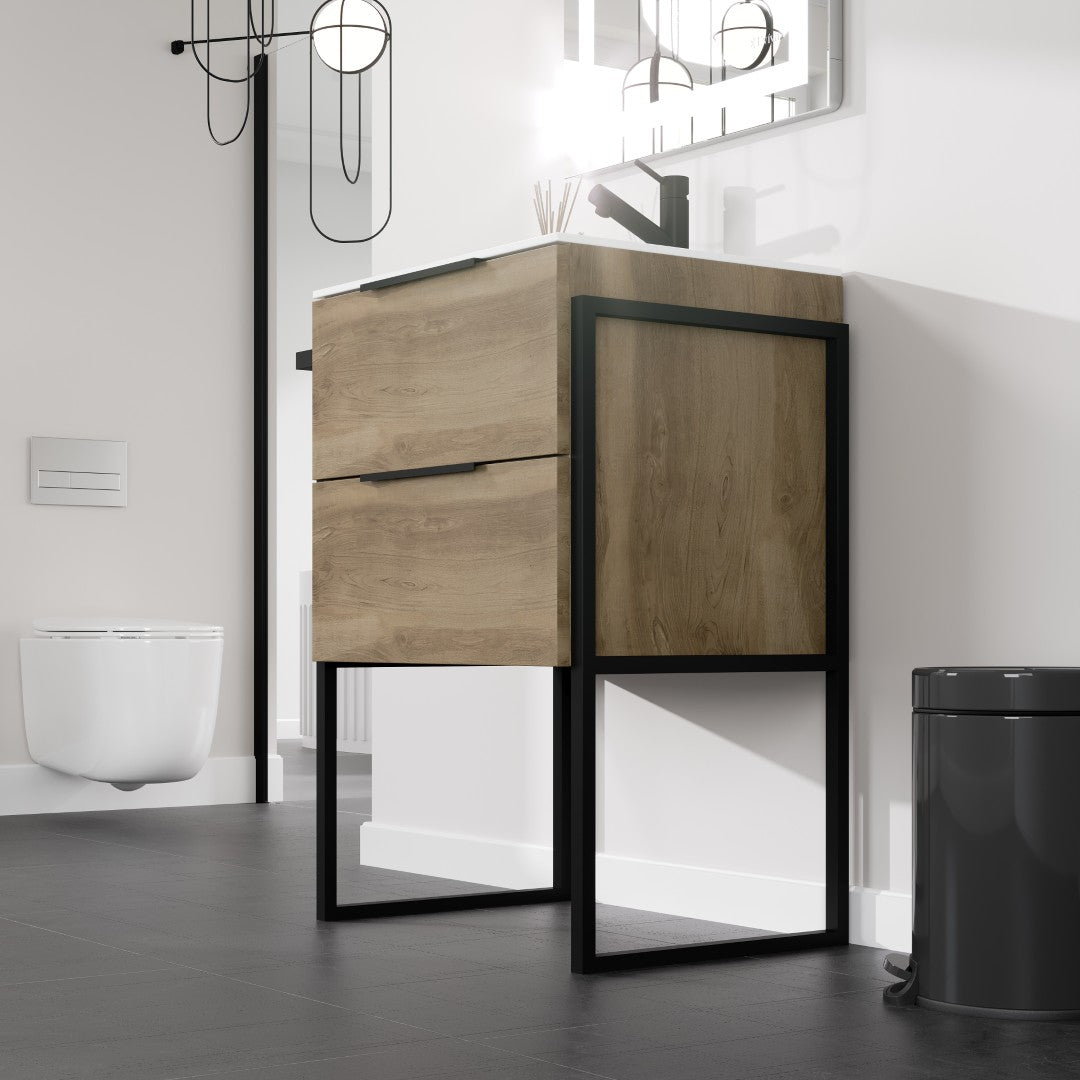 Marina 27 in. Natural Oak Single Sink Bath Vanity with Porcelain Top and Integrated Sink