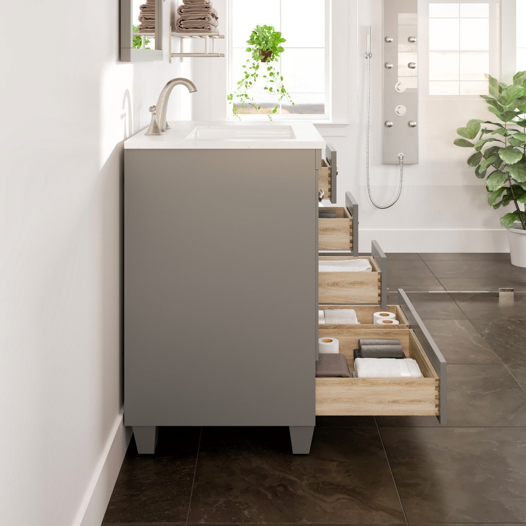 Acclaim 28 in. Gray Single Sink Bath Vanity with Carrara Quartz Top and Undermount Porcelain Sink - Bathroom Vanity by Eviva