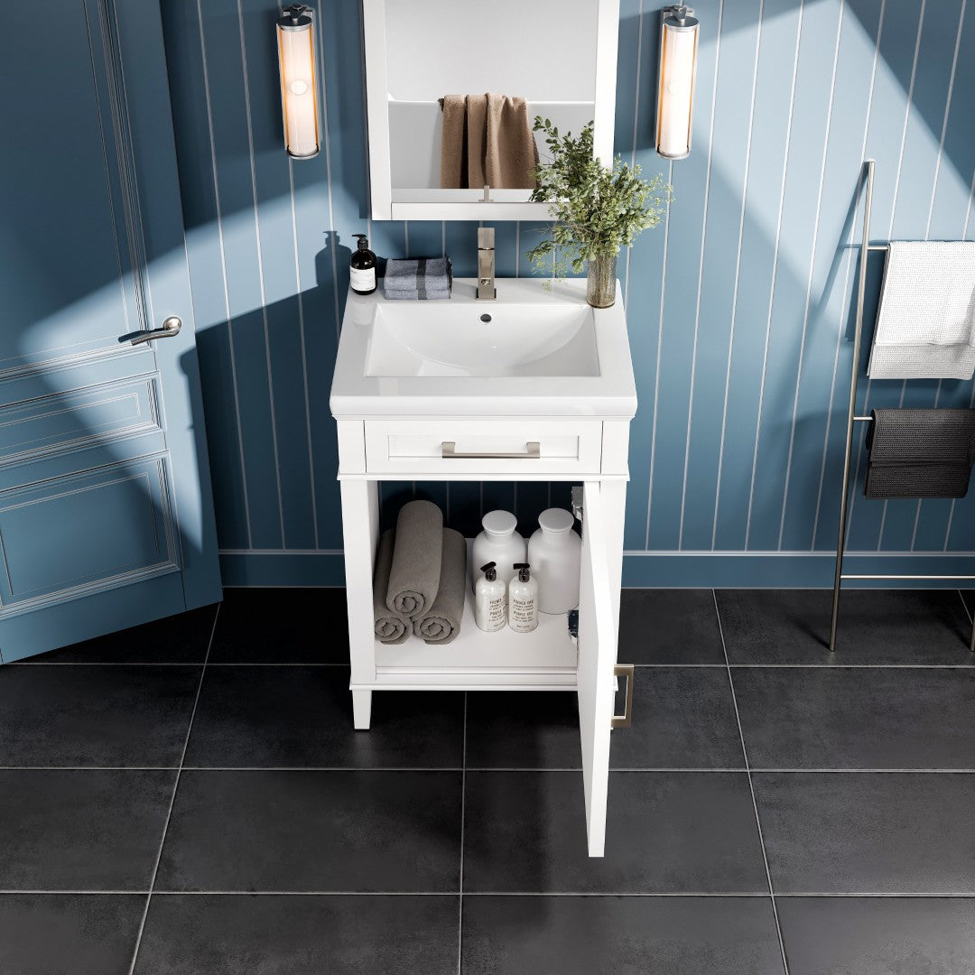 Garci 24 in. White Single Sink Bath Vanity with Porcelain Top and Integrated Sink