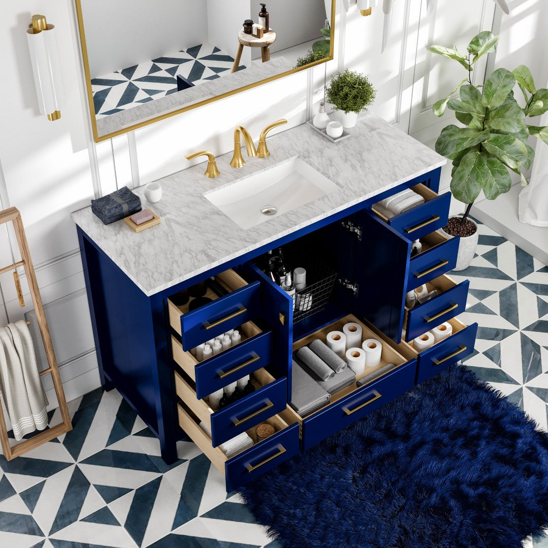 Eviva Aberdeen 48 in. Blue Single Sink Bath Vanity with Carrara Marble Top
