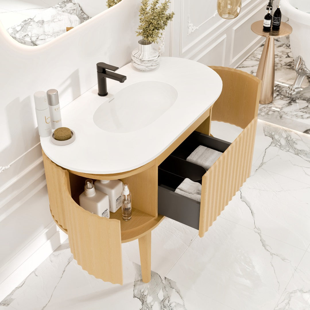 Haven 39 in. Natural Oak Single Sink Bath Vanity with Solid Surface Top and Integrated Sink