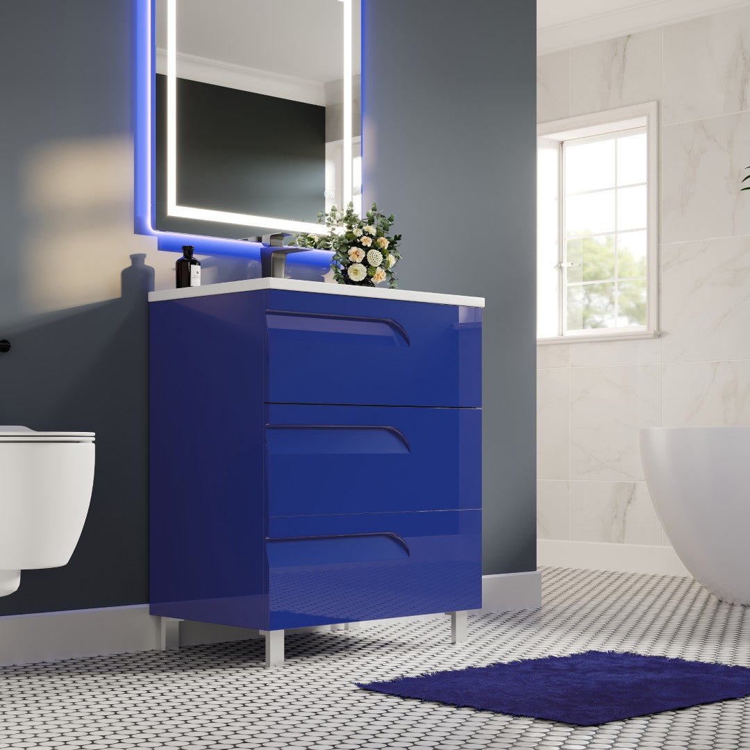 Joy 32 in. Blue Single Sink Freestanding Bath Vanity with Porcelain Top and Integrated Sink - Bathroom Vanity by Eviva