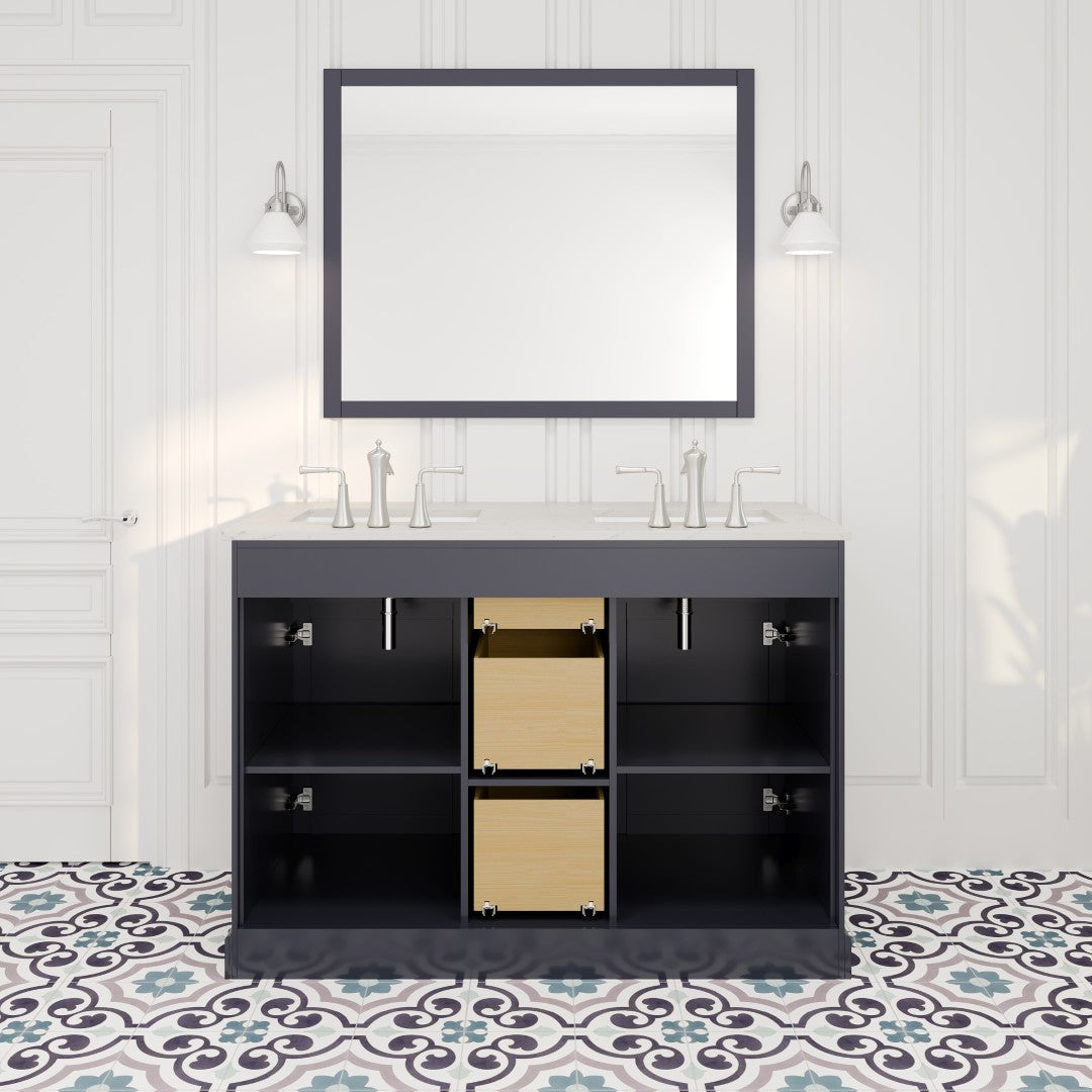 Epic 48 in. Charcoal Gray Double Sink  Bath Vanity with Carrara Quartz Top and Undermount Porcelain Sinks