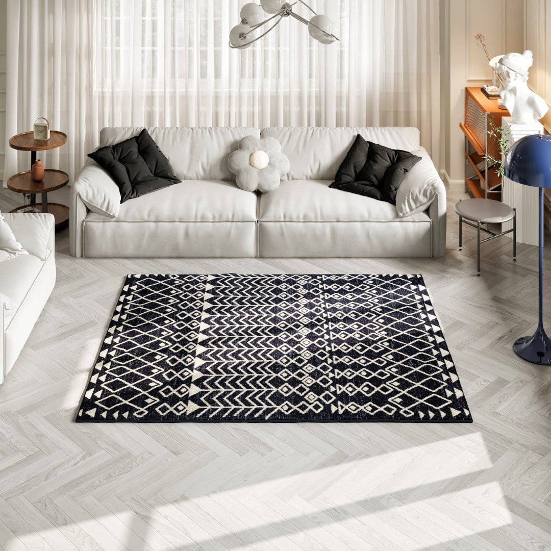 Eviva Loops 5' x 7' Ikat Blue/Cream Rug - Rug by Eviva