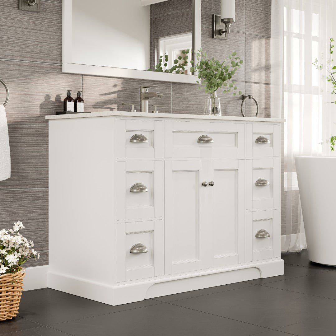 Epic 48 in. White Single Sink Bath Vanity with Carrara Quartz Top and Undermount Porcelain Sink - Bathroom Vanity by Eviva