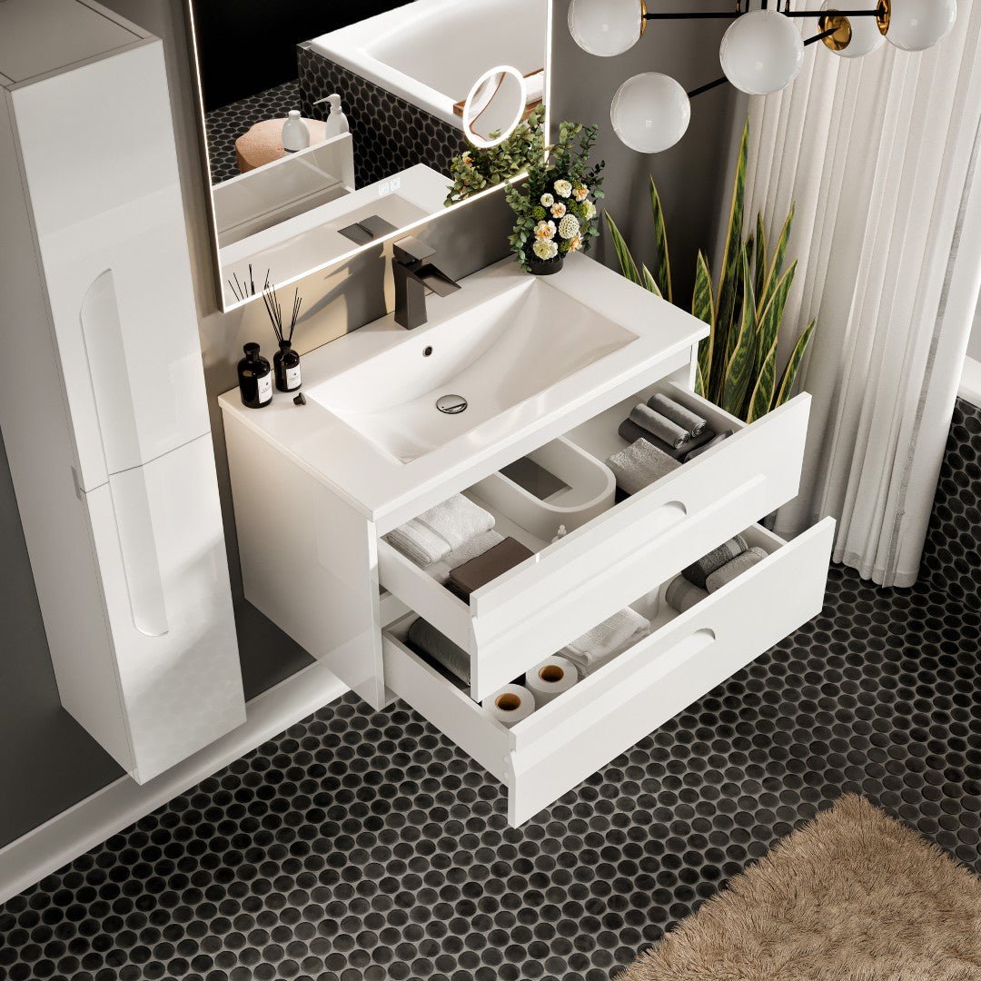 Joy 40 in. White Wall Mount Single Sink Bath Vanity with Porcelain Top and Integrated Sink - Bathroom Vanity by Eviva