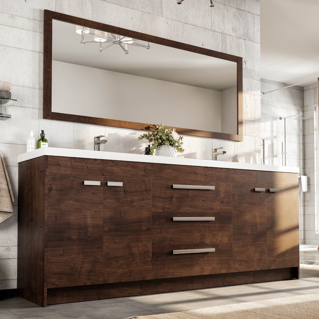 Lugano 84 in. Rosewood Double Sink Bath Vanity with Acrylic Top and Integrated Sinks - Bathroom Vanity by Eviva