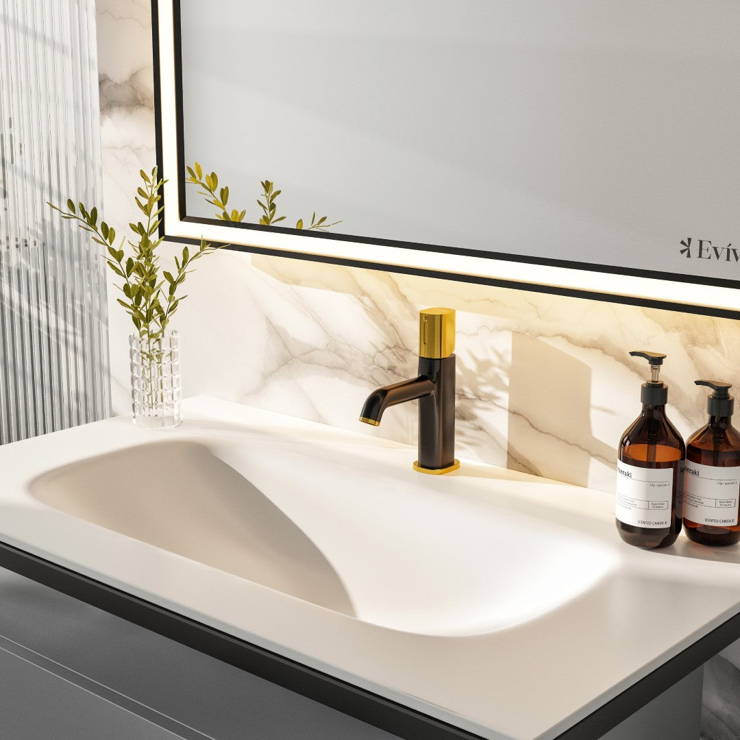 Modena 32 in. Gray Wall Mount Single Sink Bath Vanity with Solid Surface Top and Integrated Sink