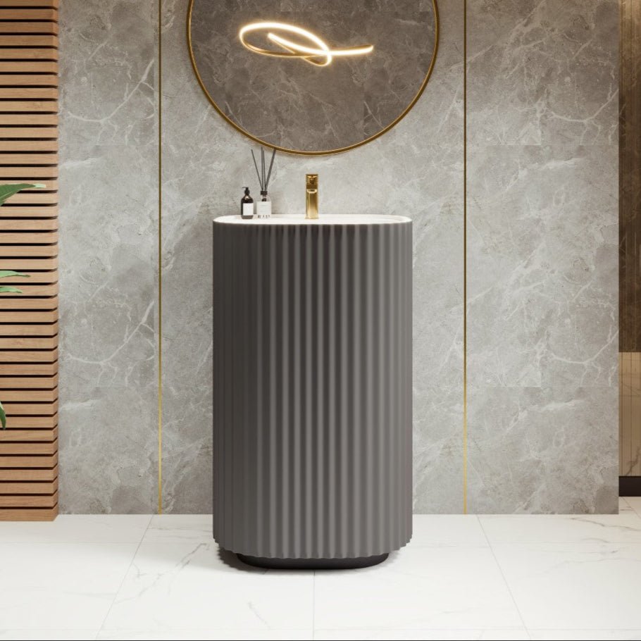 Eviva Haven 20" Dark Gray Pedestal Solid Surface Sink - by Eviva