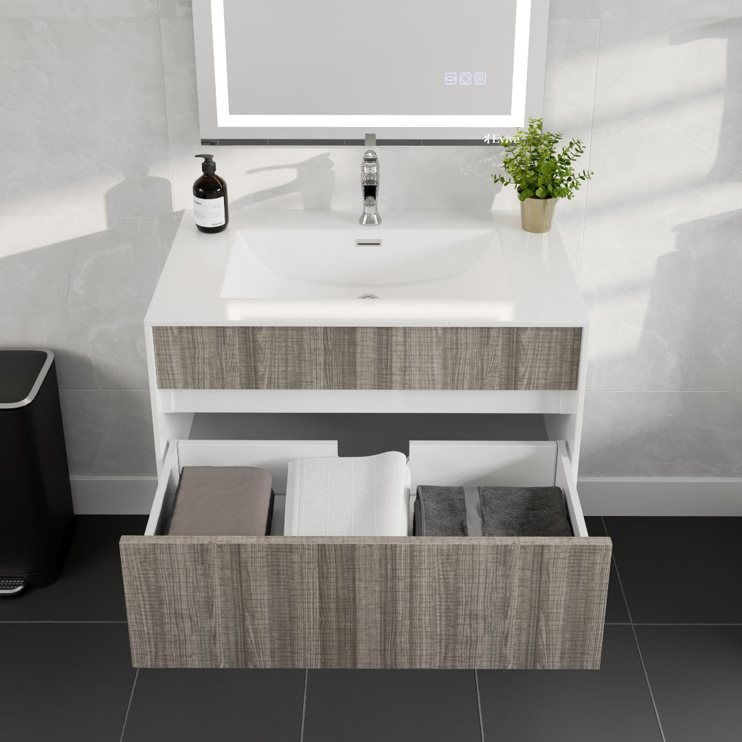 Ashy 32 in. Ash Wall Mount Single Sink Bath Vanity with Acrylic Top and Integrated Sink