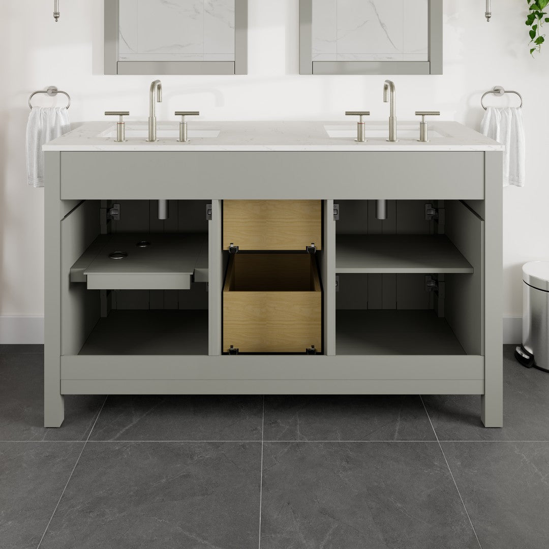 Artemis 60 in. Gray Double Sink Bath Vanity with Engineered Top and Undermount Porcelain Sinks