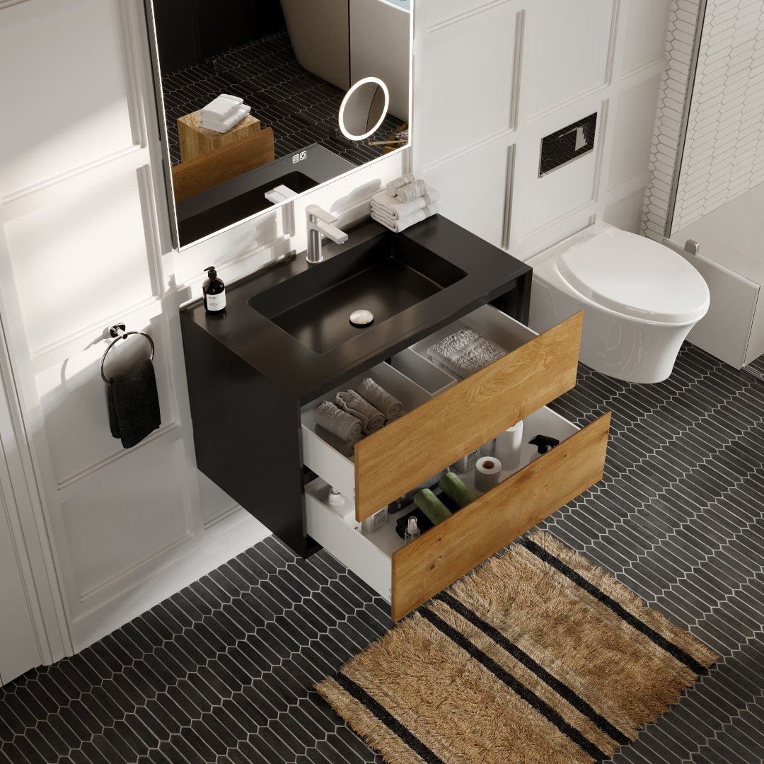 Vienna 36" Black Oak Wall Mount Single Sink Bath Vanity with Acrylic Top and Integrated Sink - Bathroom Vanity by Eviva