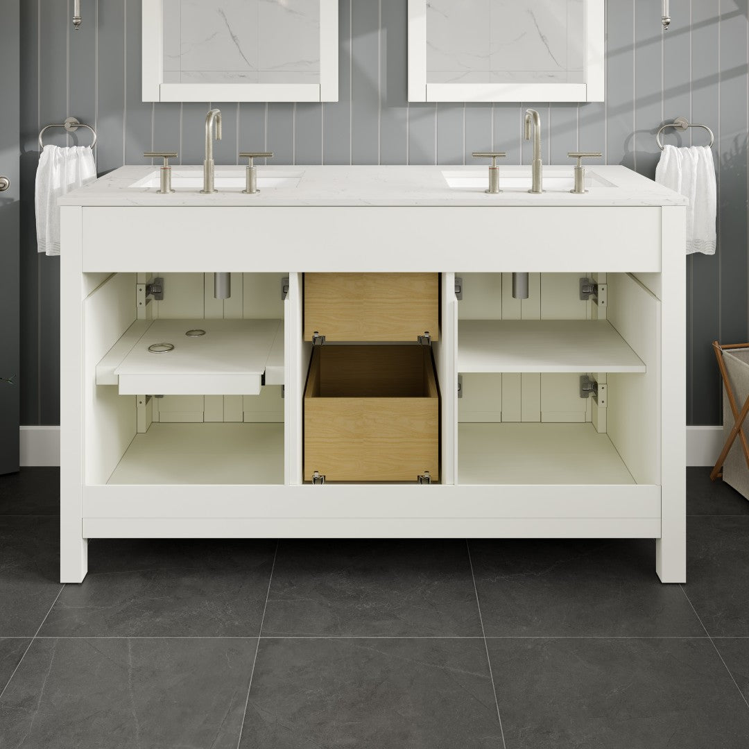 Artemis 72 in. White Double Sink Bath Vanity with Engineered Top and Undermount Porcelain Sinks