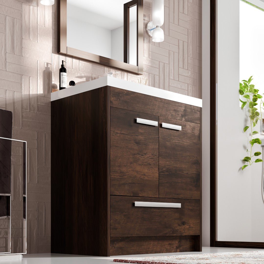 Lugano 30 in. Rosewood Single Sink Bath Vanity with Acrylic Top and Integrated Sink - Bathroom Vanity by Eviva