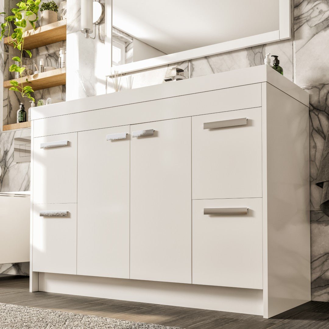 Lugano 48 in. White Single Sink Bath Vanity with Acrylic Top and Integrated Sink - Bathroom Vanity by Eviva