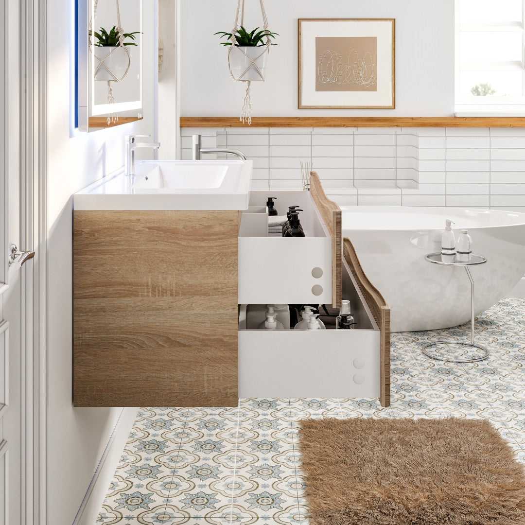 Smile 48 in. White Oak Wall Mount Single Sink Bath Vanity with Acrylic Top and Integrated Sink