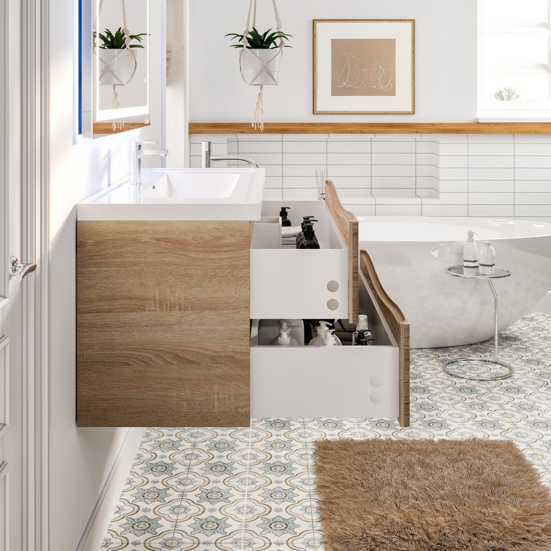 Smile 48 in. White Oak Wall Mount Single Sink Bath Vanity with Acrylic Top and Integrated Sink - Bathroom Vanity by Eviva