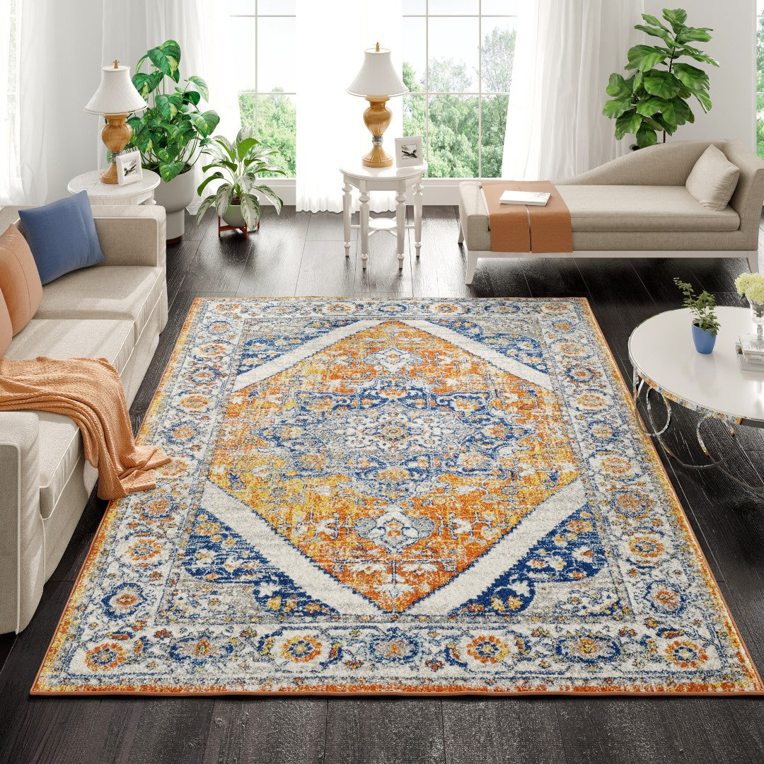 Eviva Vintage 5' x 7' Oriental Orange/Navy Rug