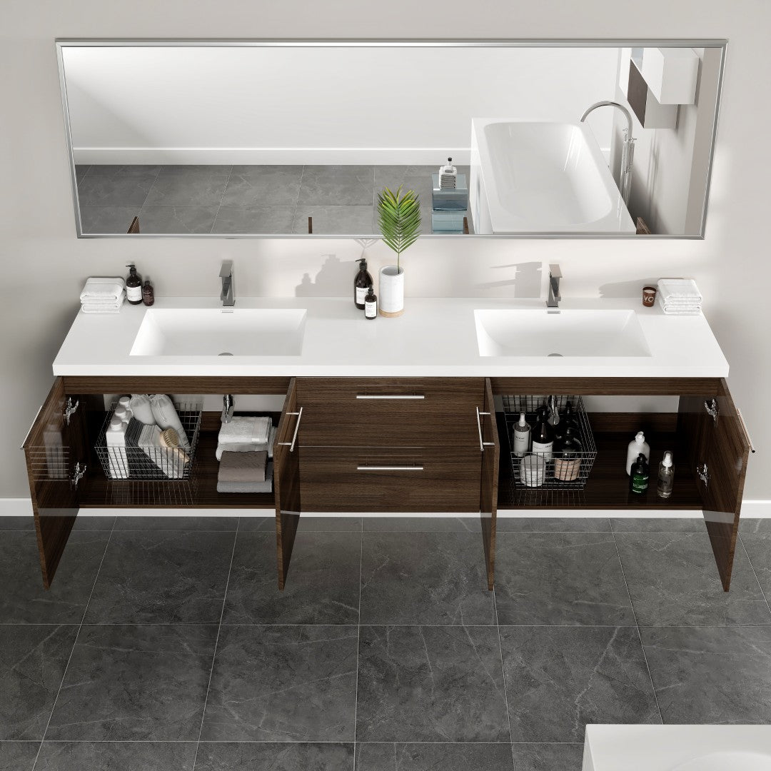 Lumina 84 in. Gray Oak Wall Mount Double Sink Bath Vanity with Acrylic Top and Integrated Sinks