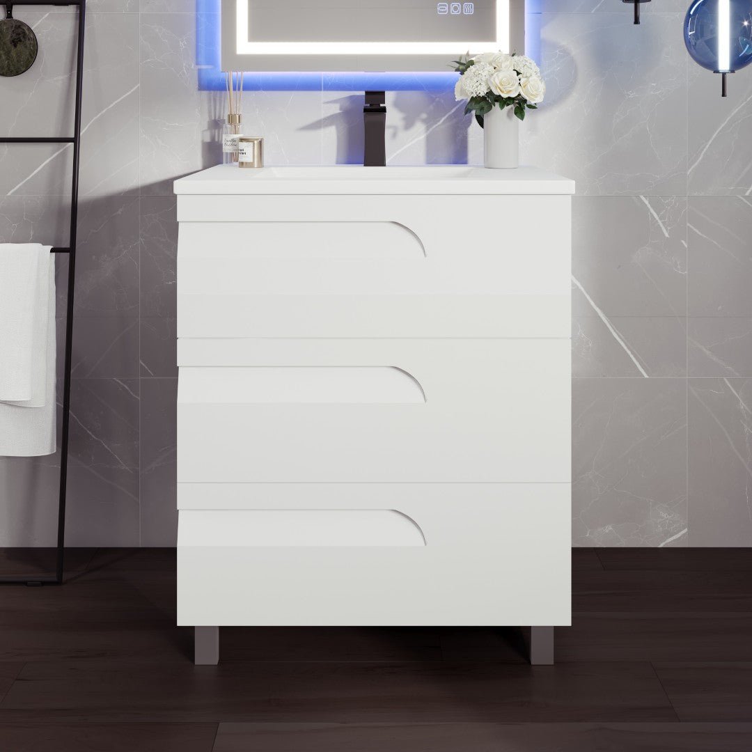 Joy 32 in. White Single Sink Freestanding Bath Vanity with Porcelain Top and Integrated Sink - Bathroom Vanity by Eviva