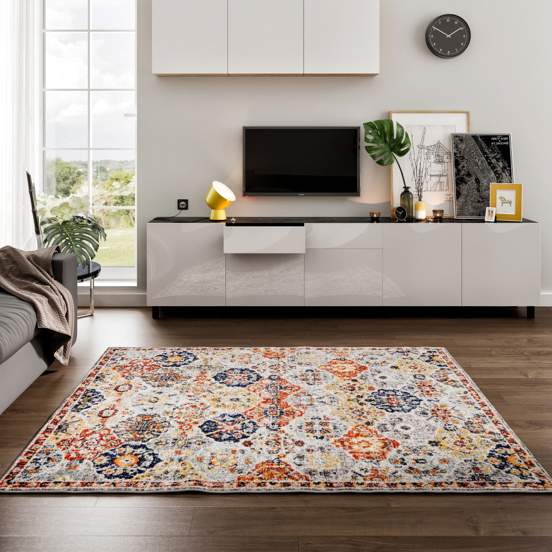 Eviva Blossom 5' x 7' Ikat Multicolor Rug