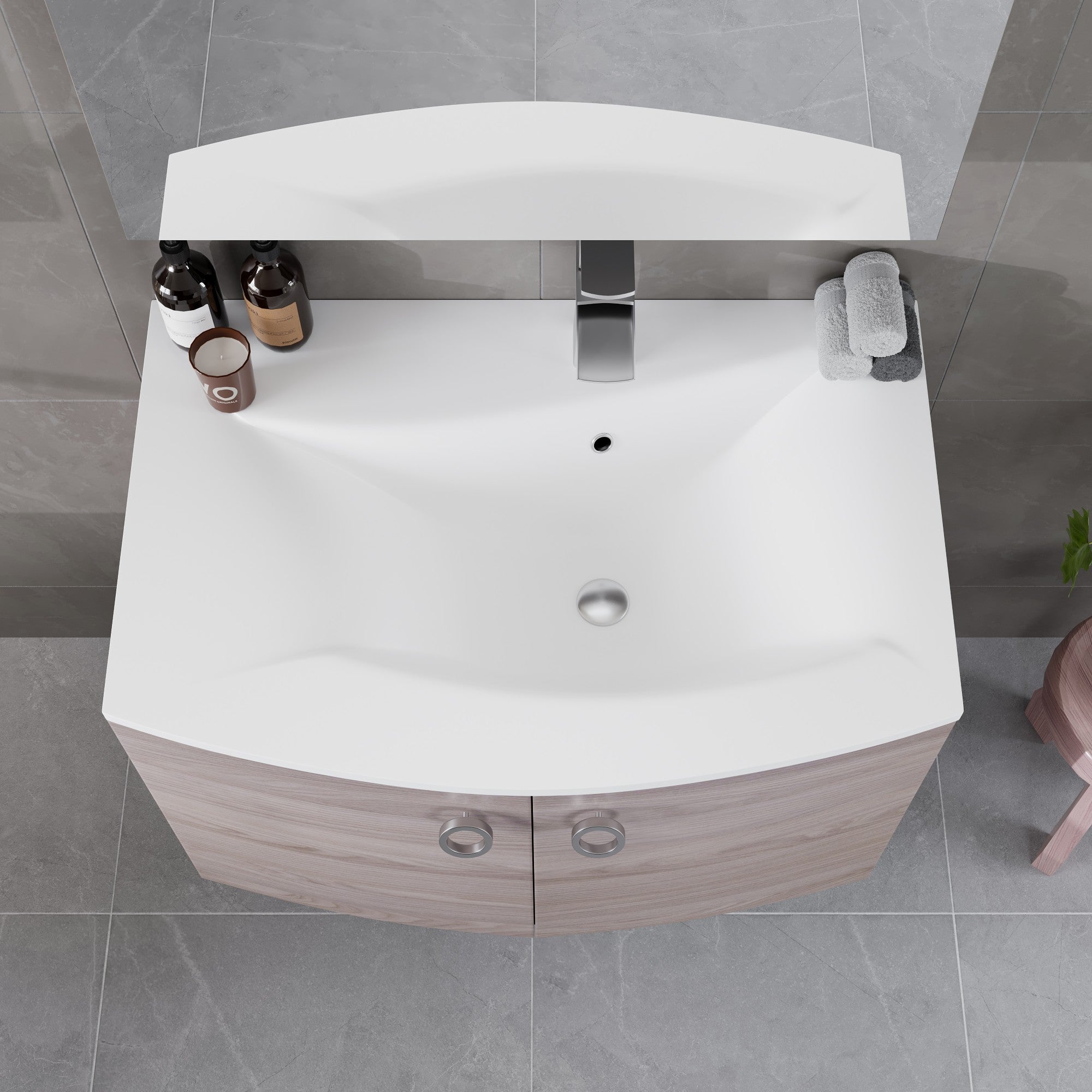 Romina 28 in. Gray Oak Wall Mount Single Sink Bath Vanity with Acrylic Top and Integrated Sink