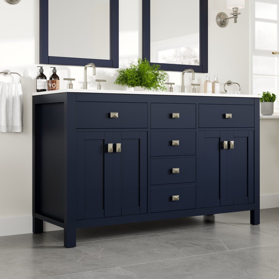 Artemis 60 in. Blue Double Sink Bath Vanity with Engineered Top and Undermount Porcelain Sinks - Bathroom Vanity by Eviva