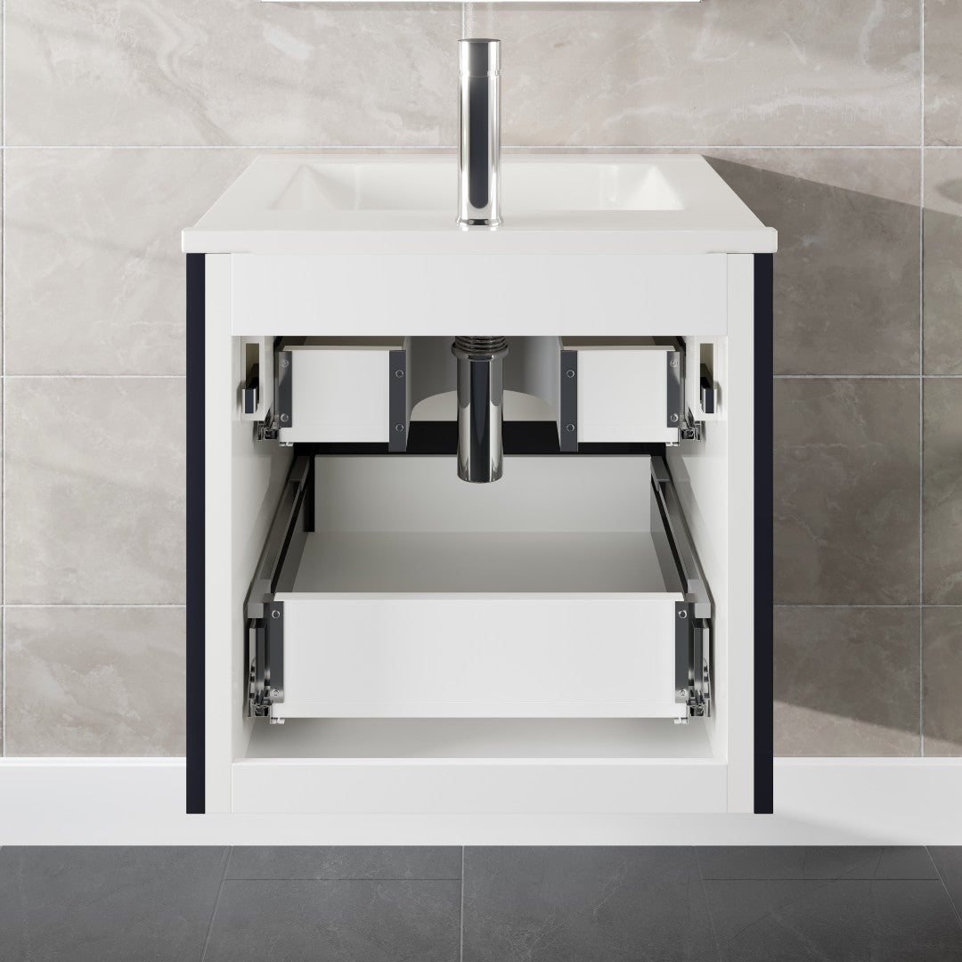 Luna 24 in. Dark Gray Wall Mount Single Sink Bath Vanity with Porcelain Top and Integrated Sink