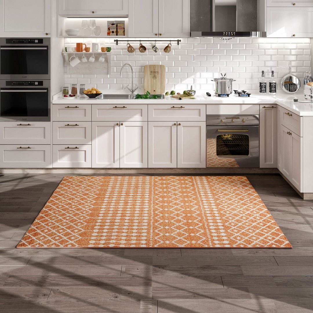 Eviva Grid 8' x 10' Geometric Orange/Cream Rug - Rug by Eviva
