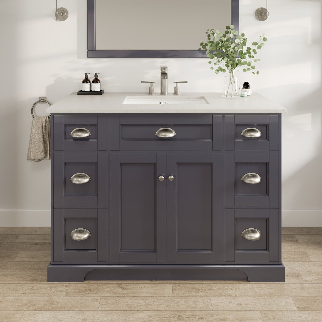 Epic 48 in. Charcoal Gray Single Sink Bath Vanity with Carrara Quartz Top and Undermount Porcelain Sink - Bathroom Vanity by Eviva