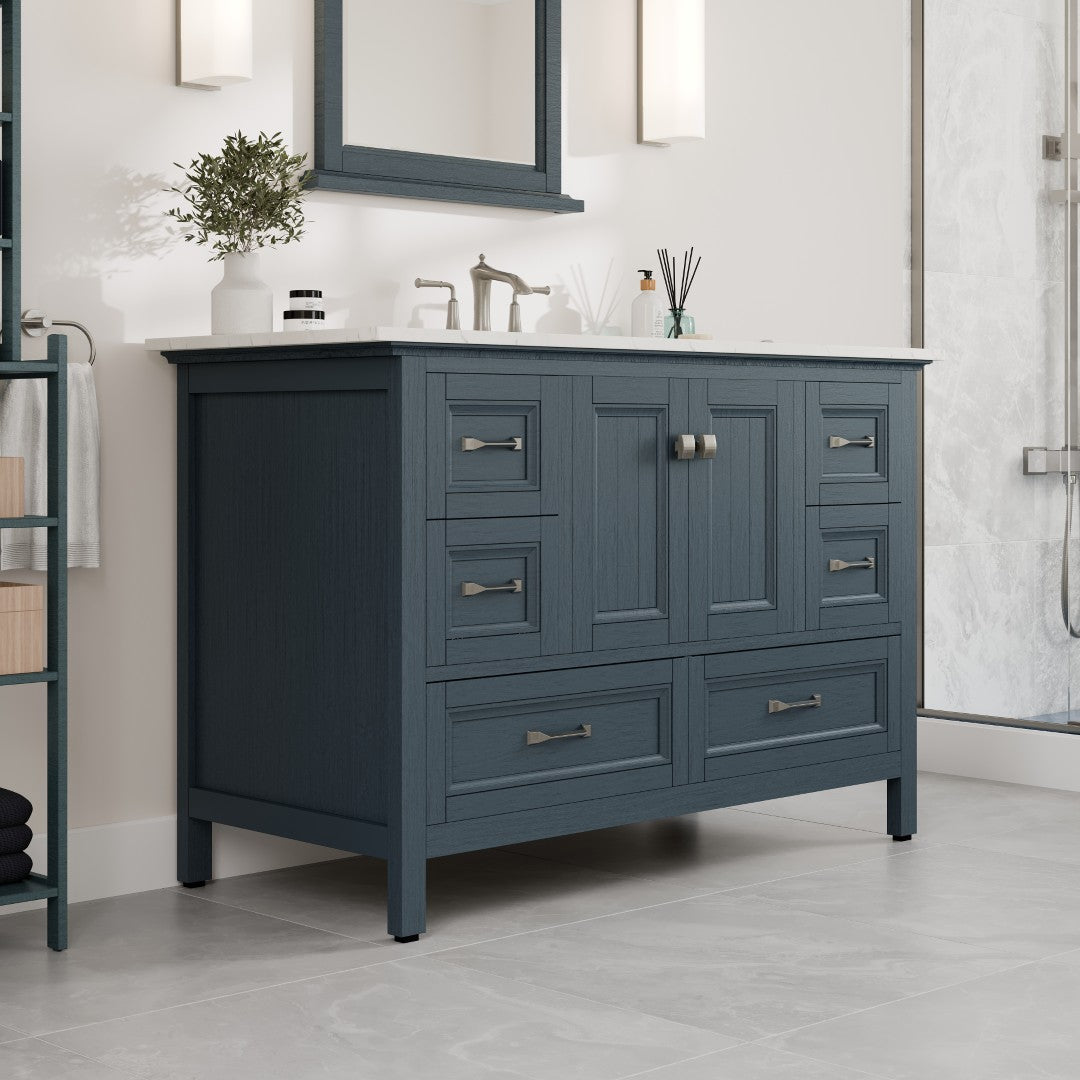 Britney 48 in. Ash Blue Single Sink Bath Vanity with Carrara Quartz Top and Undermount Porcelain Sink