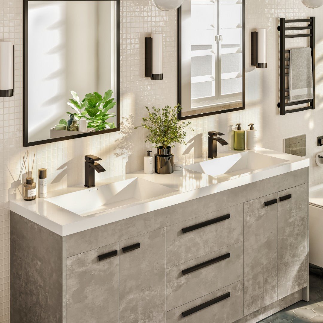 Lugano 72 in. Concrete Gray Double Sink Bath Vanity with Acrylic Top and Integrated Sinks - Bathroom Vanity by Eviva