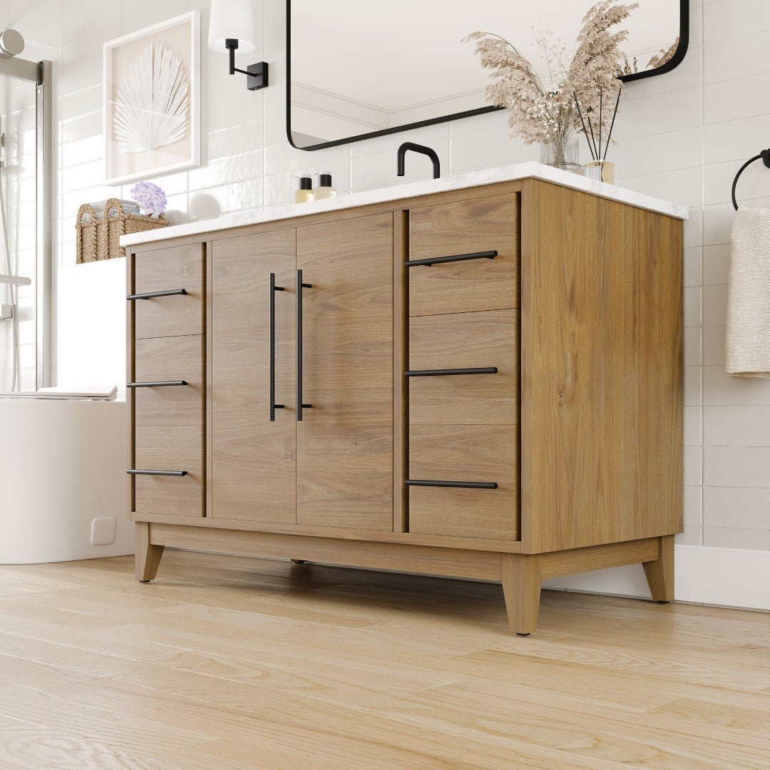 Graham 48 in. Oak Single Sink Bath Vanity with Arabescato Engineered Stone Top and Undermount Porcelain Sink - Bathroom Vanity by Eviva