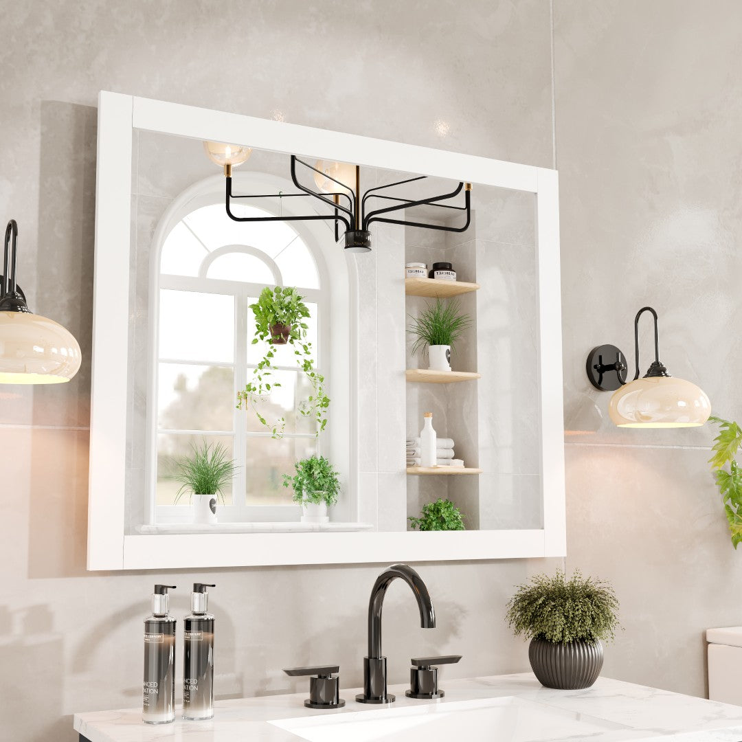 Eviva New York 36" x 30" Rectangular White Wooden Framed Mirror