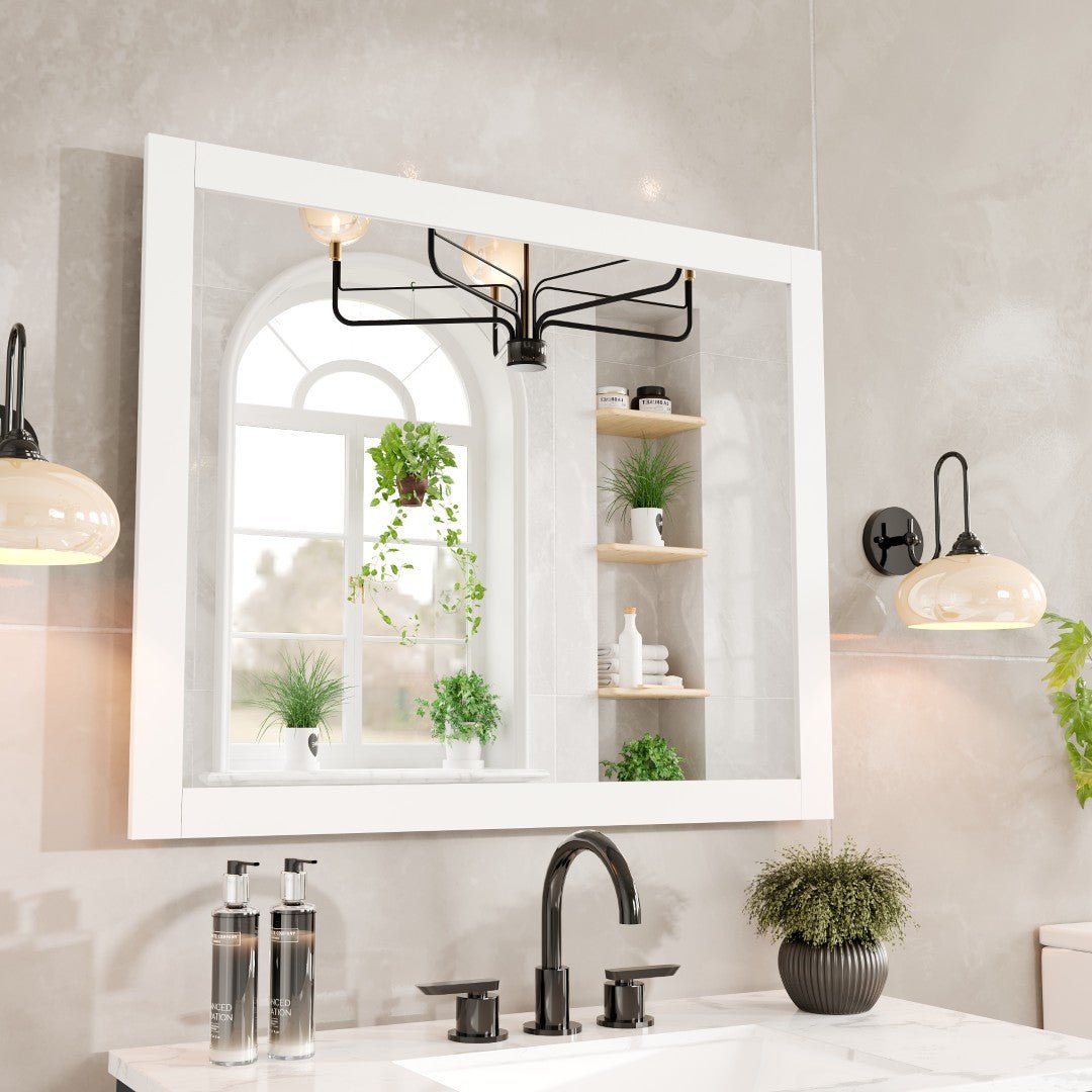 Eviva New York 36" x 30" Rectangular White Wooden Framed Mirror - Mirror by Eviva