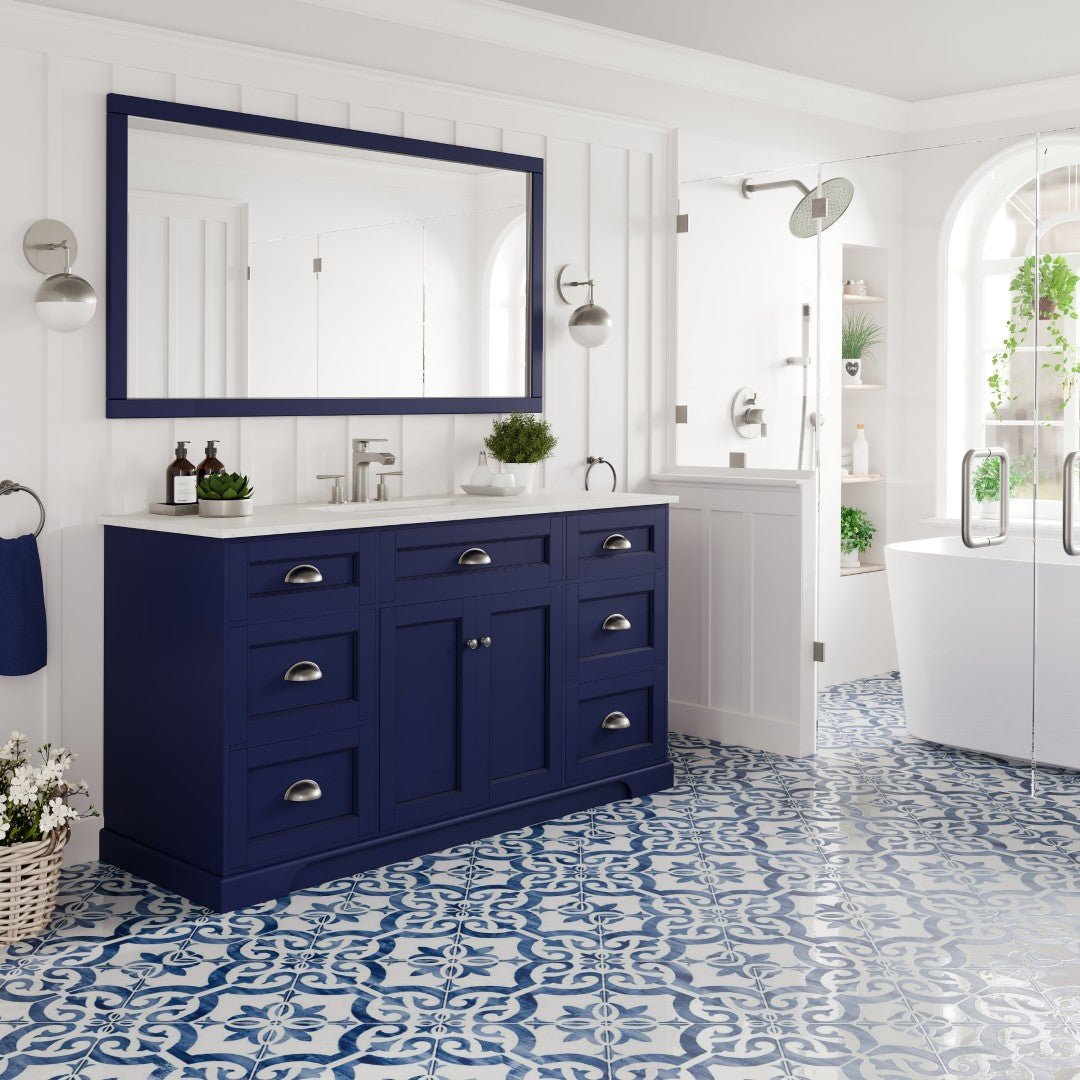 Epic 60 in. Blue Single Sink Bath Vanity with Carrara Quartz Top and Undermount Porcelain Sink - Bathroom Vanity by Eviva