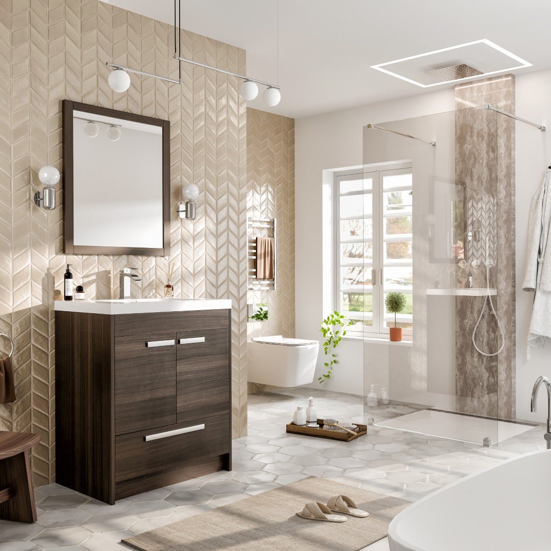 Lugano 24 in. Gray Oak Single Sink Bath Vanity with Acrylic Top and Integrated Sink - Bathroom Vanity by Eviva