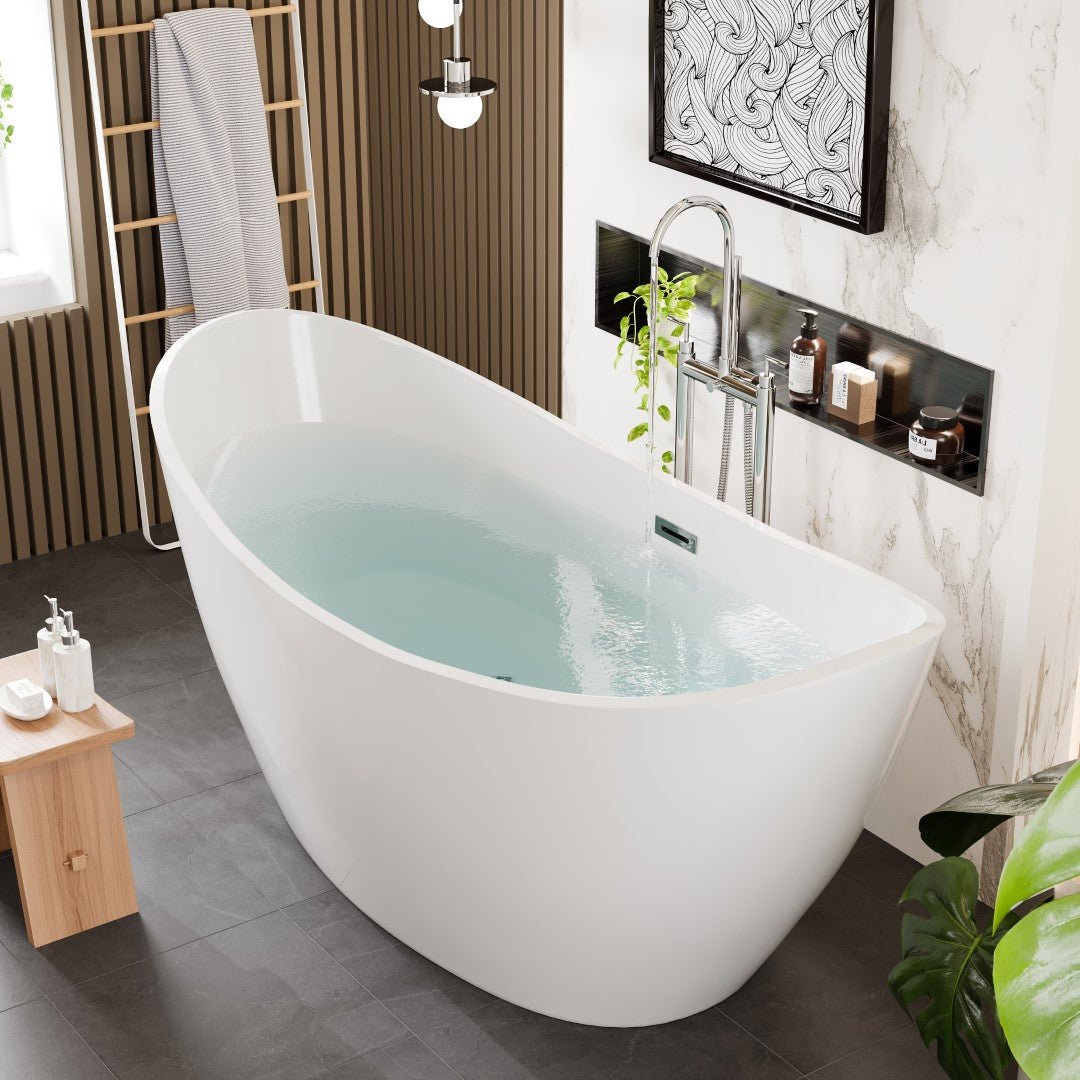 Eviva Bella 67" Glossy White Acrylic Slipper Freestanding Bathtub - Bathtub by Eviva
