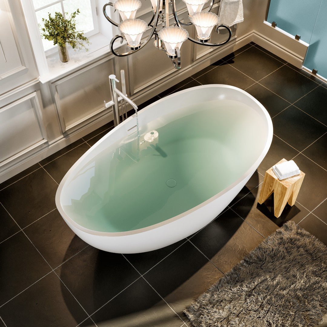 Eviva Cloud 63" Matte White Oval Solid Surface Freestanding Bathtub - Bathtub by Eviva