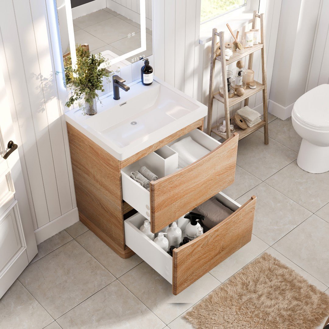 Smile 24 in. White Oak Single Sink Bath Freestanding Vanity with Acrylic Top and Integrated Sink - Bathroom Vanity by Eviva