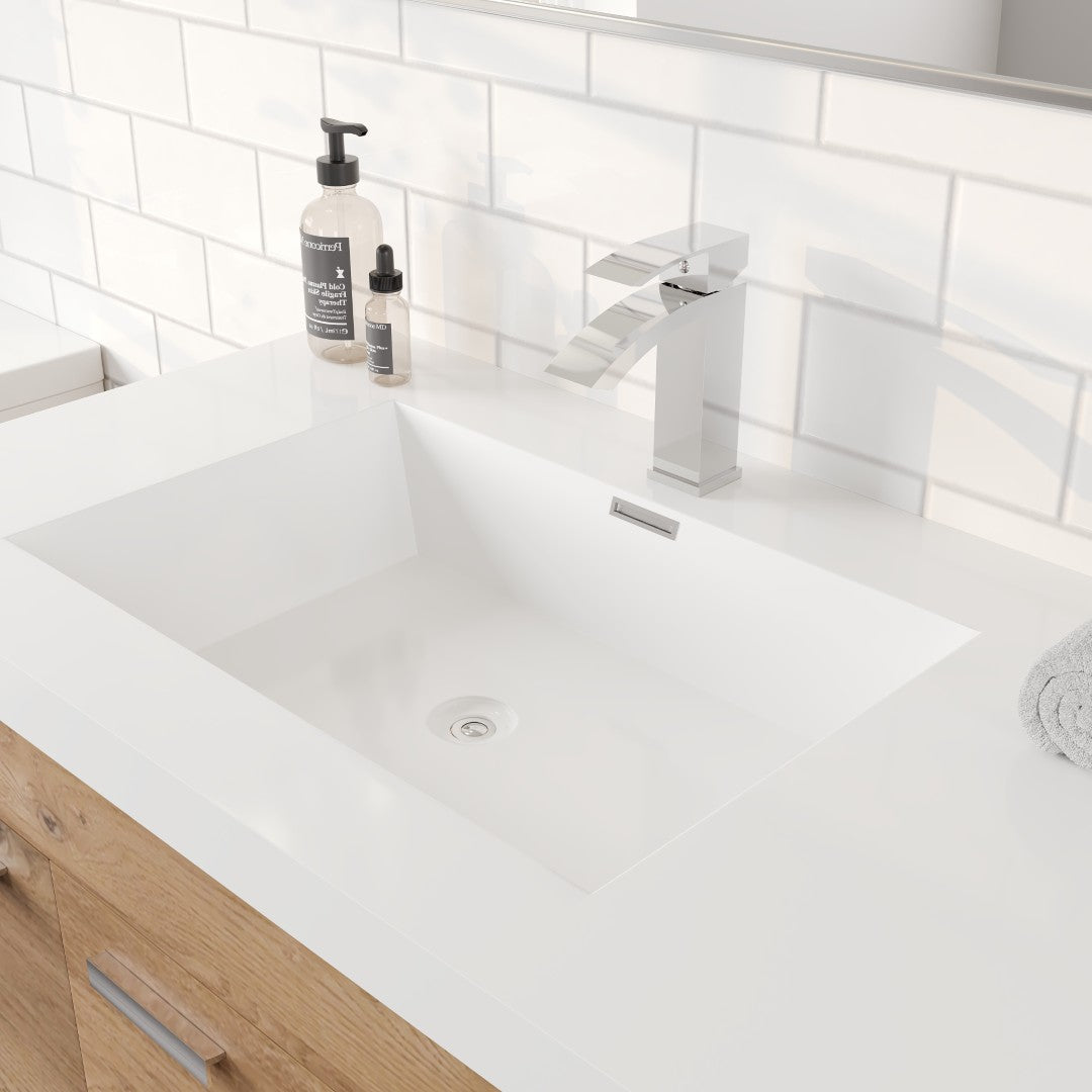 Lugano 36 in. Natural Oak Wall Mount Single Sink Bath Vanity with Acrylic Top and Integrated Sink